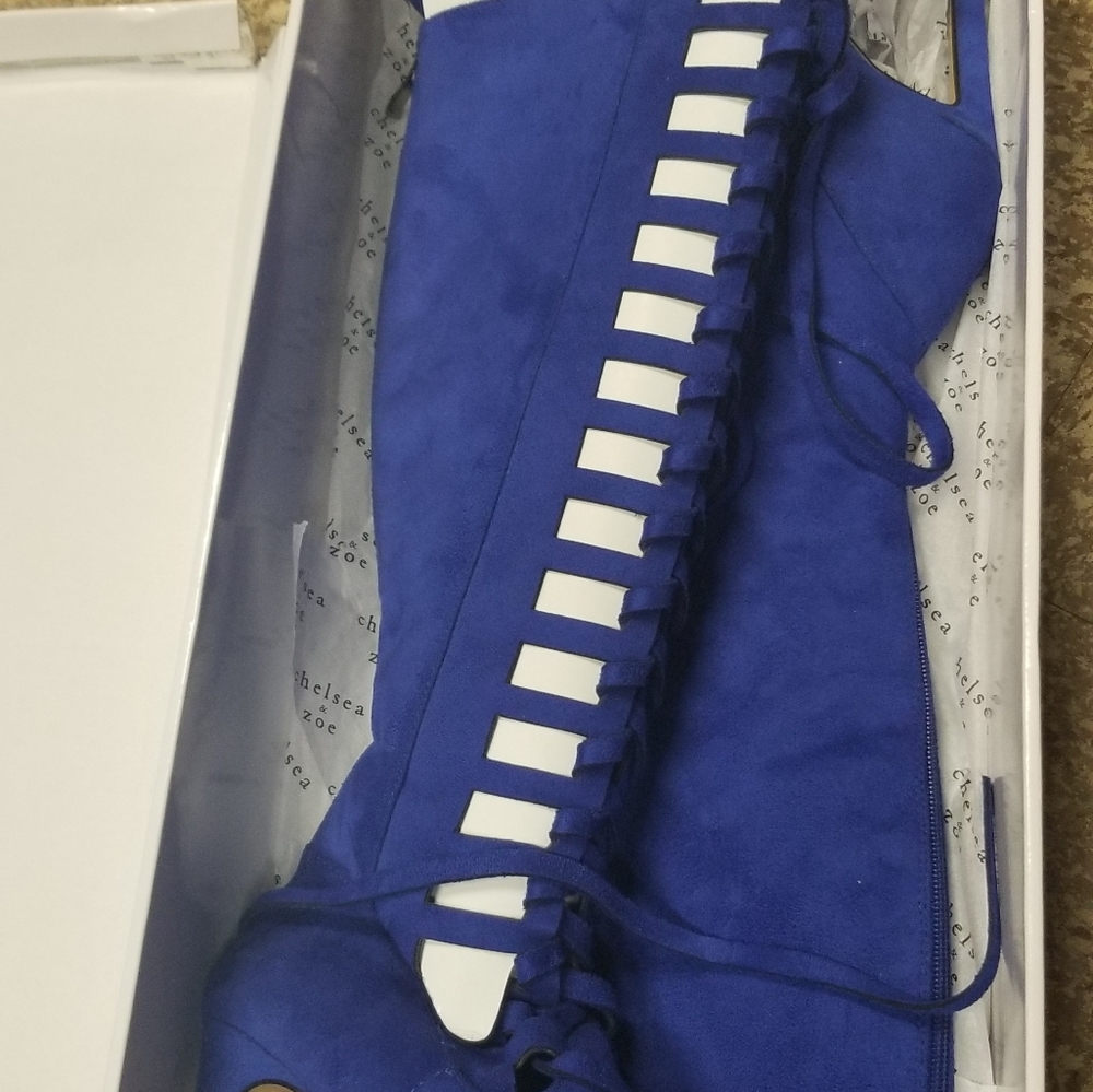 Royal blue lace up knee boots - Picture 3 of 4